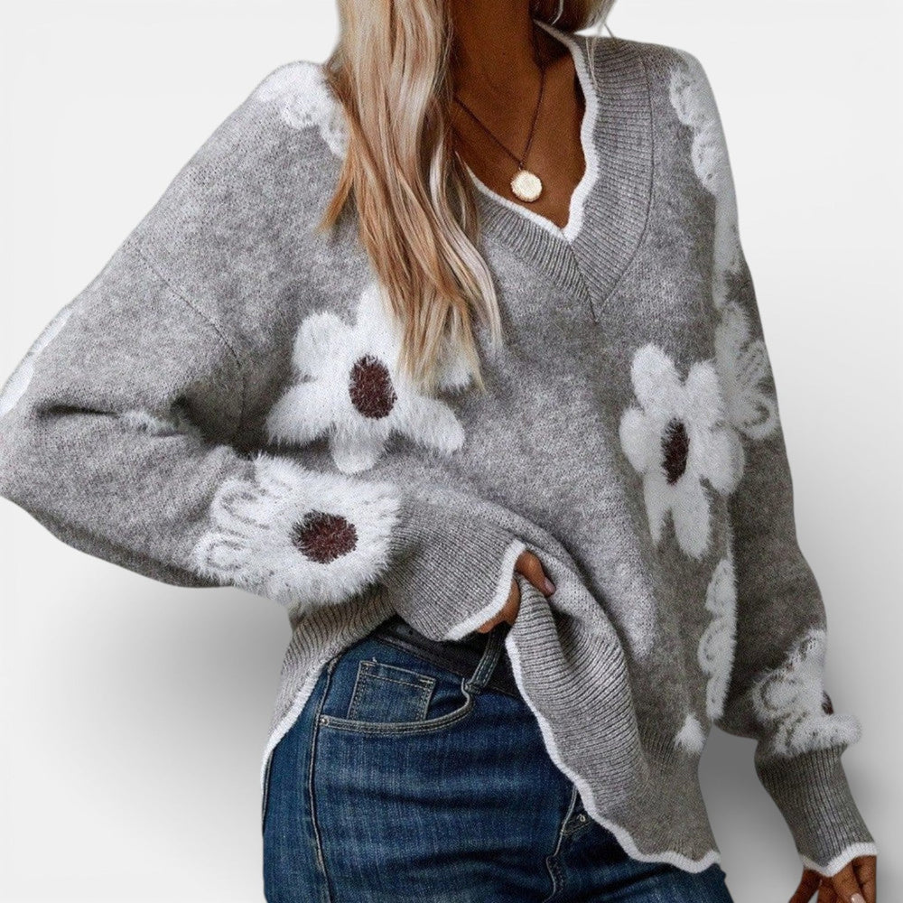 Women's Floral V-Neck Sweater in Five Colors