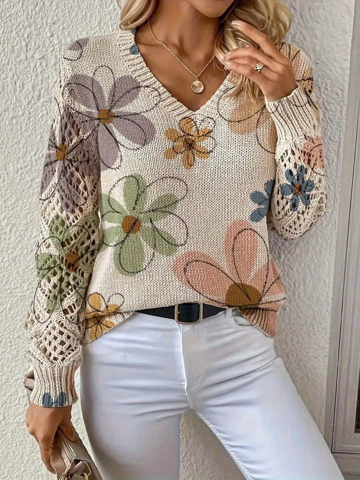 Marzena | Elegant Long Sleeve Sweater With Floral Print