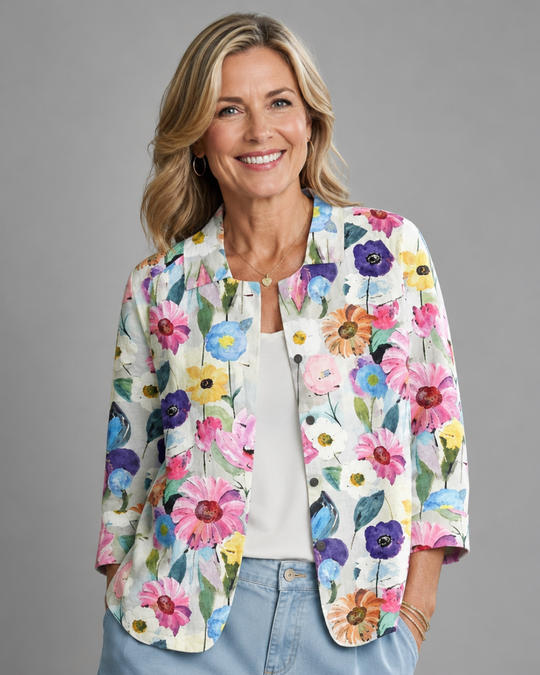 Rosamonde | Hand-Painted Floral Point-Collar Blouse