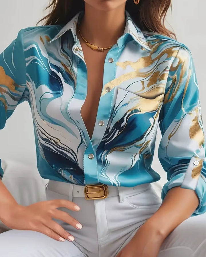 Linda™ | Elegant Marble Print Blouse