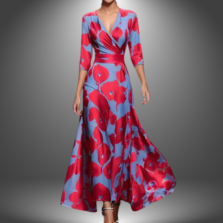 H&R™ | Flattering V-Neck Half Sleeve Boho Maxi Dress.