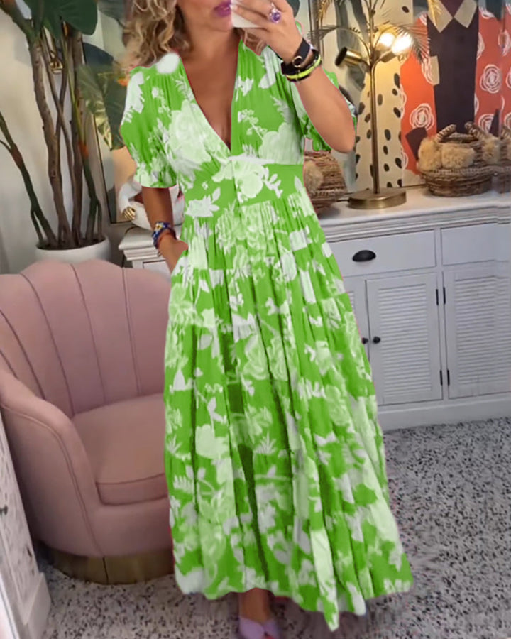 Catrisa ~ Floral Print V-neck Pocket Dress