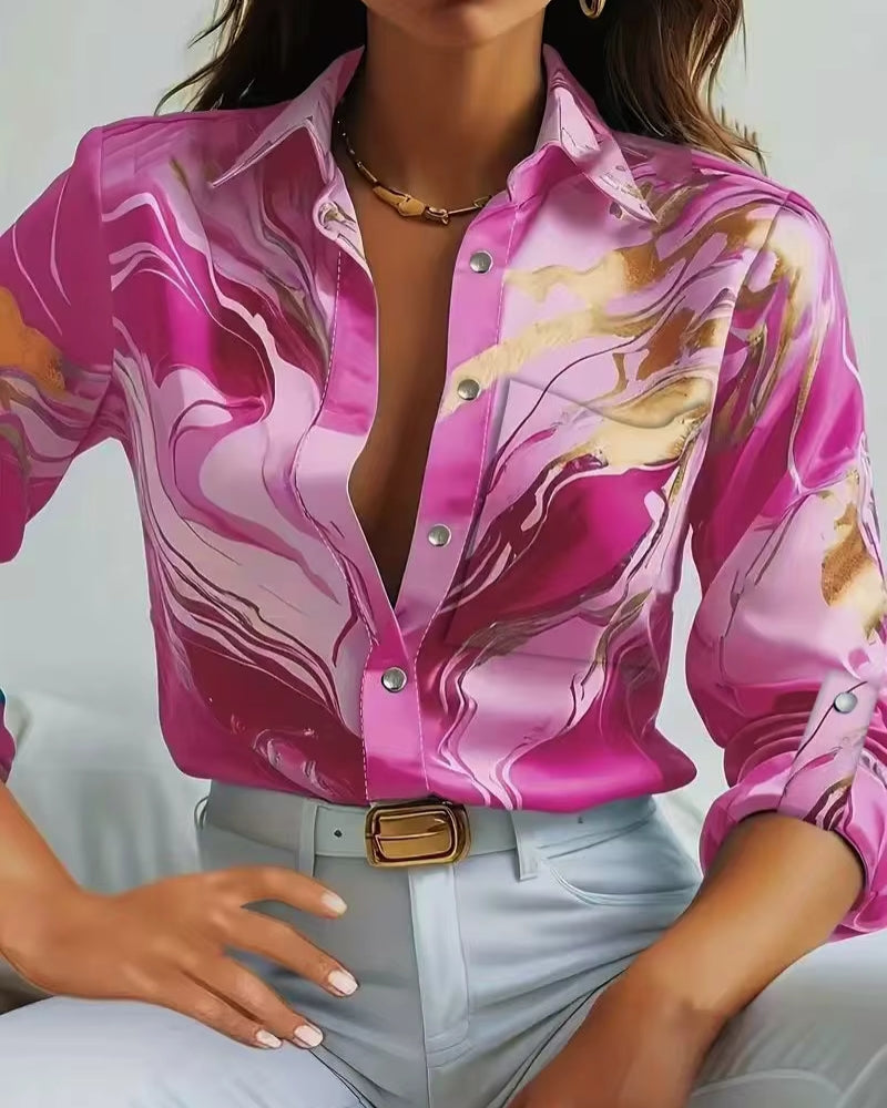Linda™ | Elegant Marble Print Blouse