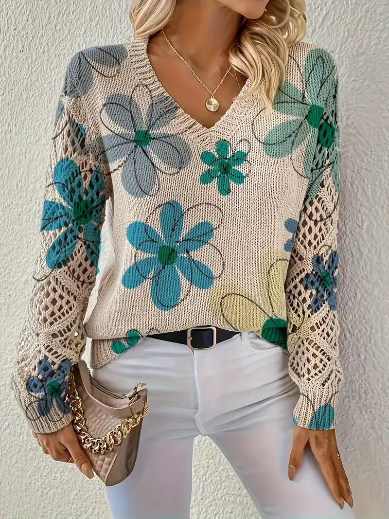 Marzena | Elegant Long Sleeve Sweater With Floral Print