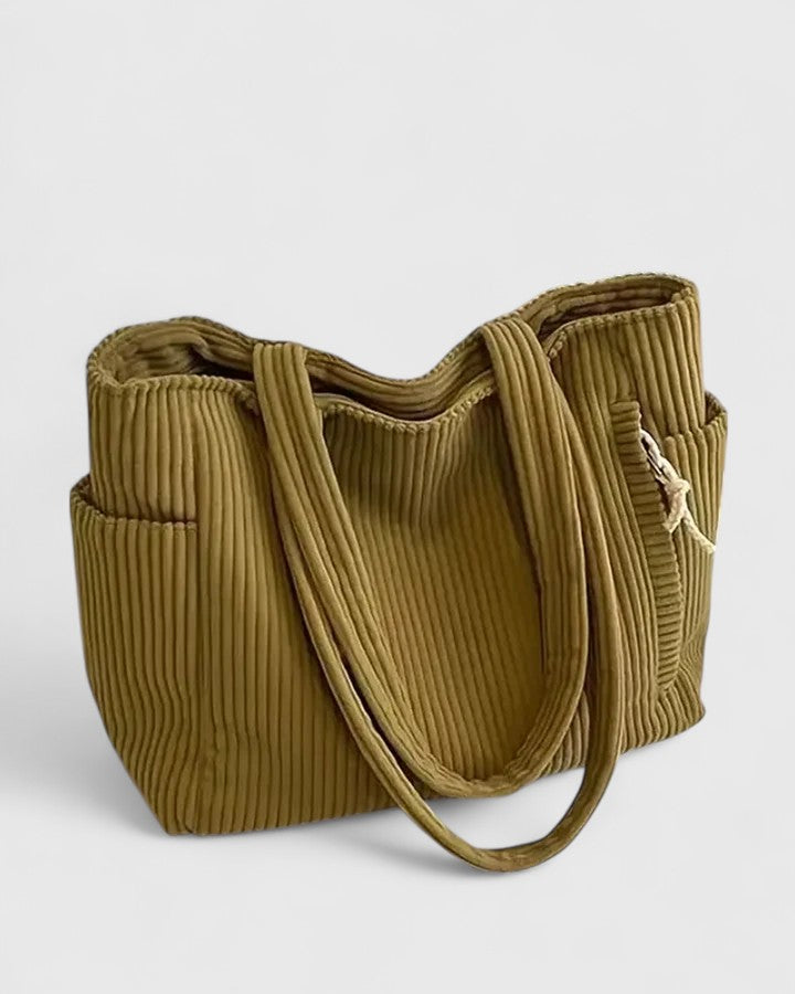 Women's Ribbed Tote Bag with Cord Detail
