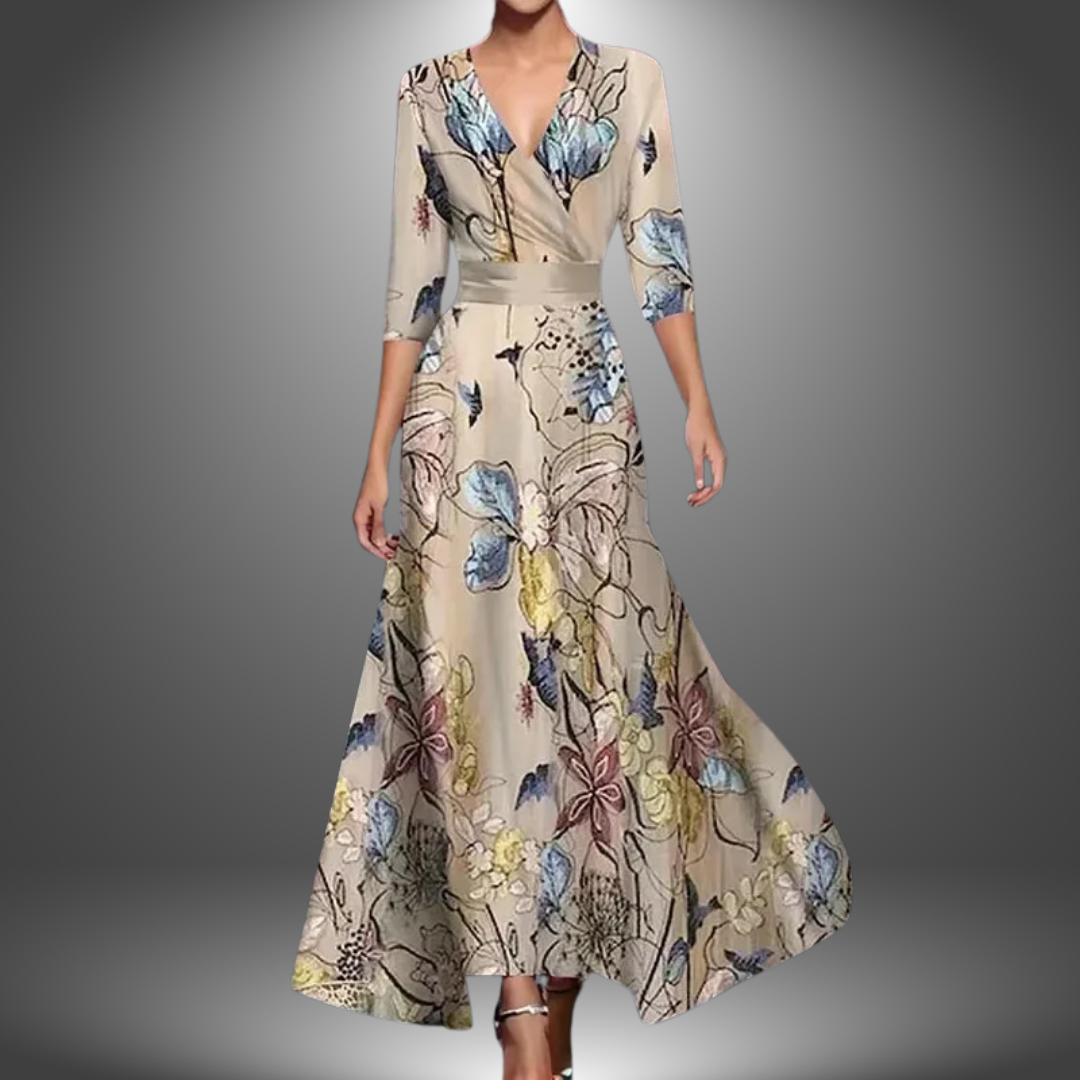 H&R™ | Flattering V-Neck Half Sleeve Boho Maxi Dress.