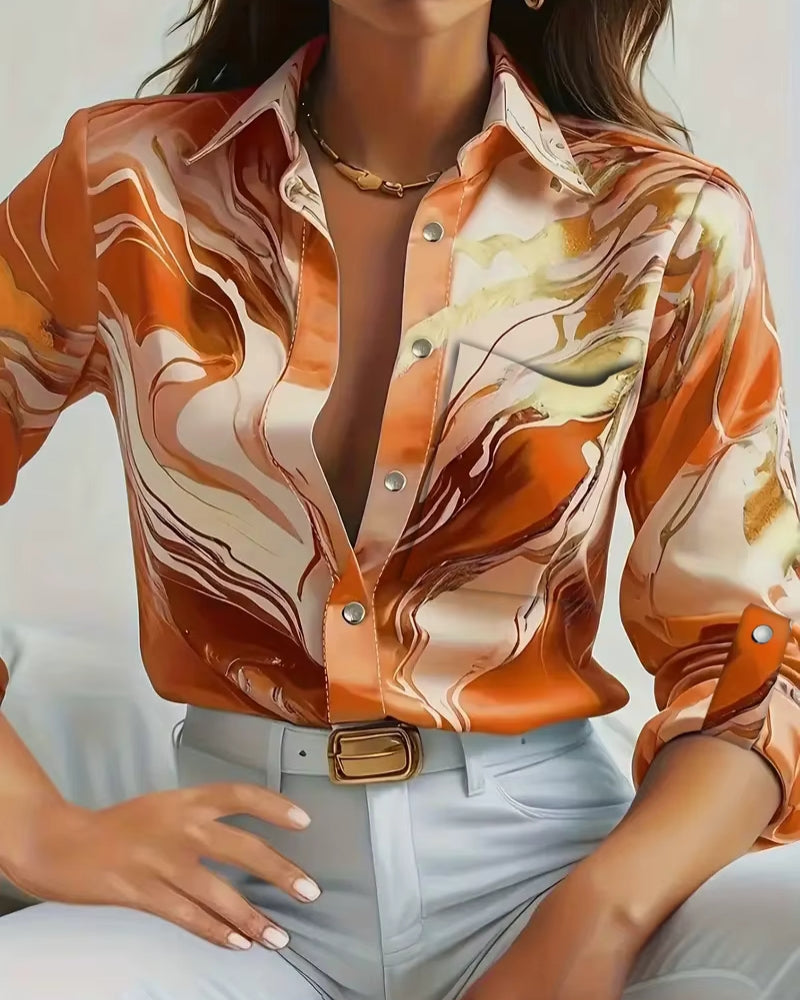 Linda™ | Elegant Marble Print Blouse
