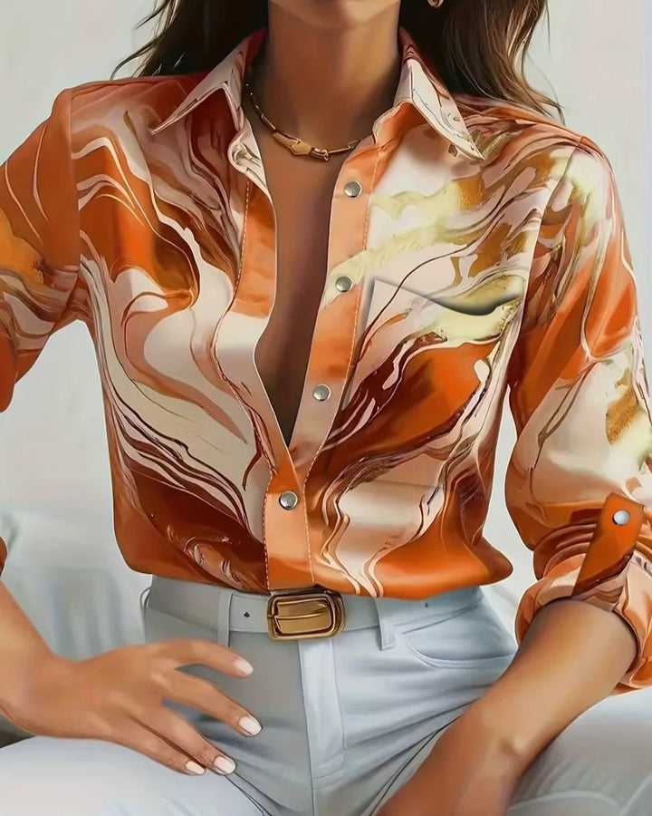 Linda™ | Elegant Marble Print Blouse
