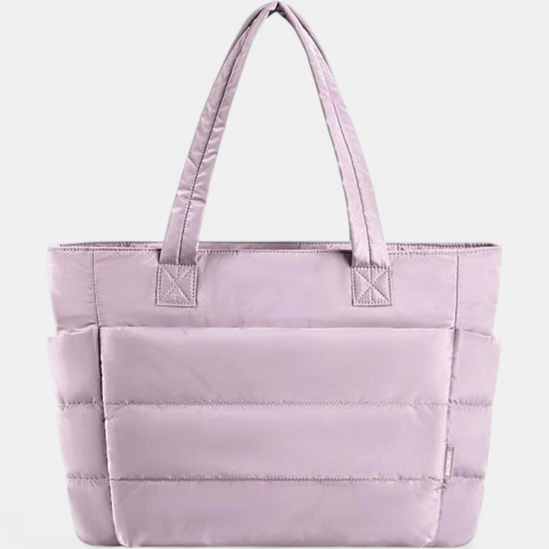 LILY | Cute Puffer Tote Bag with Laptop Compartment &amp; Flower Print