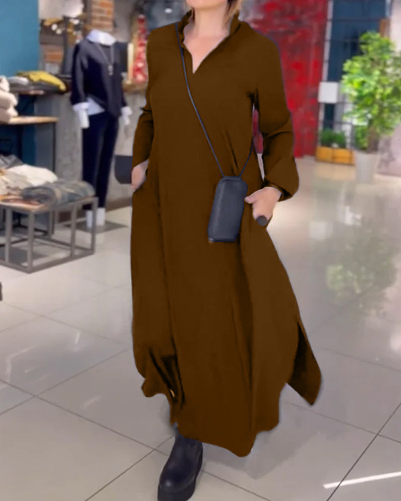 Junia - Flowy Side Slit Lapel Loose Long Dress