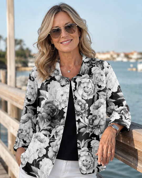 Leontina | Monochrome Floral Relaxed Open Shirt