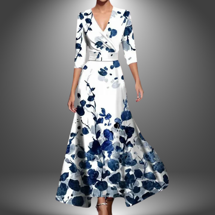 H&R™ | Flattering V-Neck Half Sleeve Boho Maxi Dress.