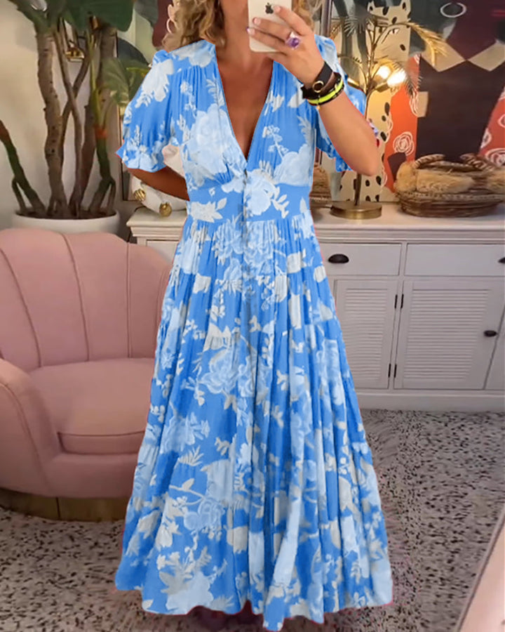 Catrisa ~ Floral Print V-neck Pocket Dress