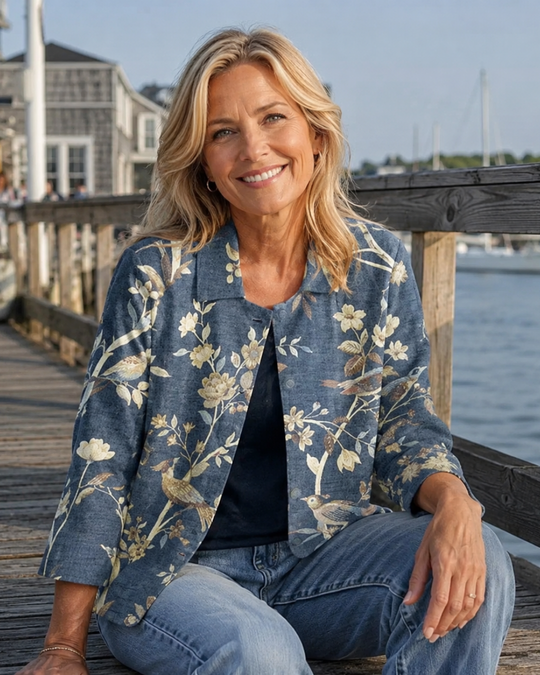 Oriella | Painted Bird Print Relaxed Open Shirt
