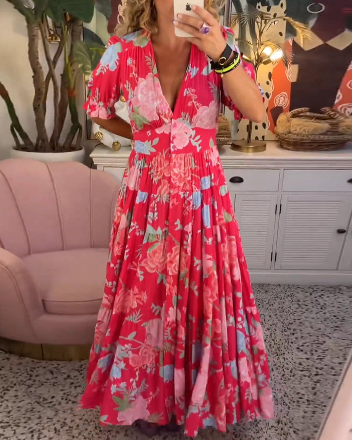 Catrisa ~ Floral Print V-neck Pocket Dress
