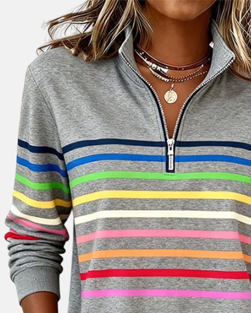 Women's Striped Zip Sweatshirt in Six Colors