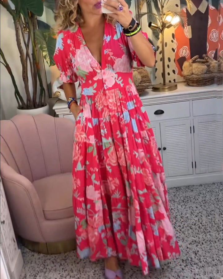 Catrisa ~ Floral Print V-neck Pocket Dress