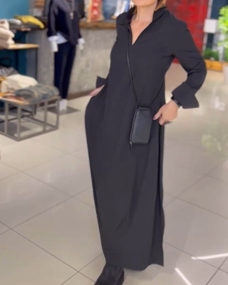 Junia - Flowy Side Slit Lapel Loose Long Dress