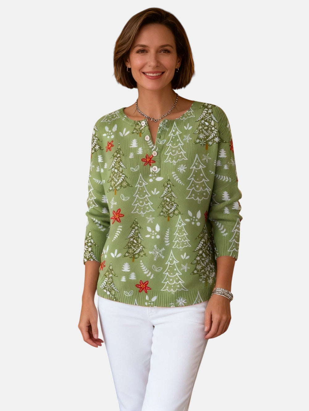 Women's Christmas Button Sweater in Five Colors