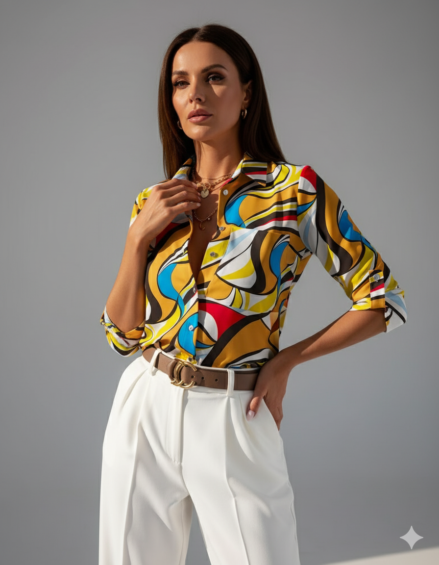 Tammy™ | Retro Chic Patterned Blouse