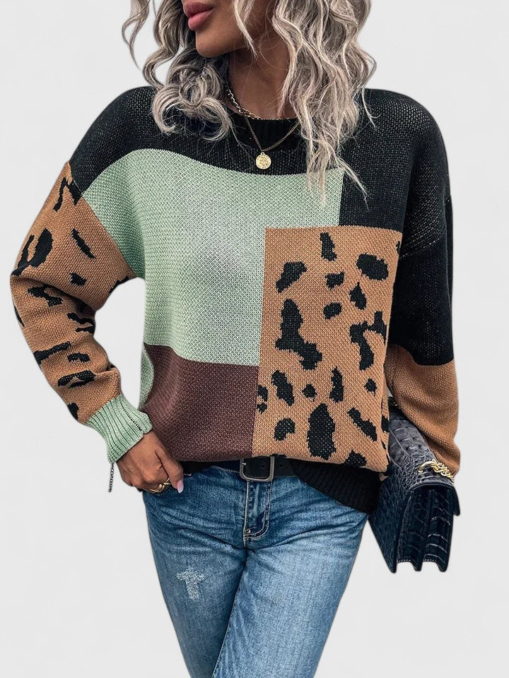 Women's Leopard Patchwork Sweater in Size L