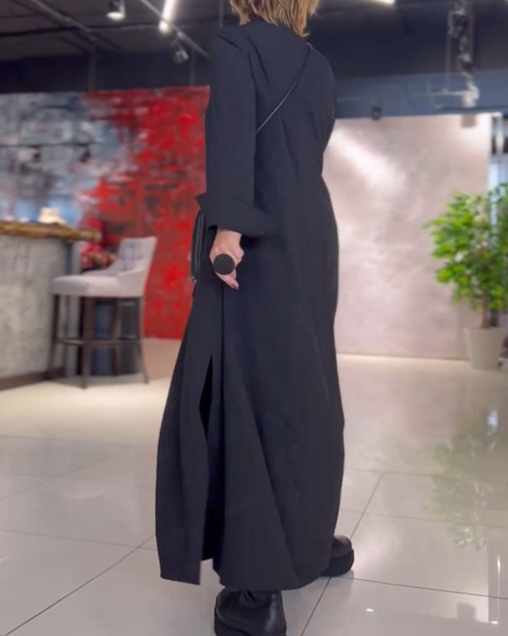 Junia - Flowy Side Slit Lapel Loose Long Dress