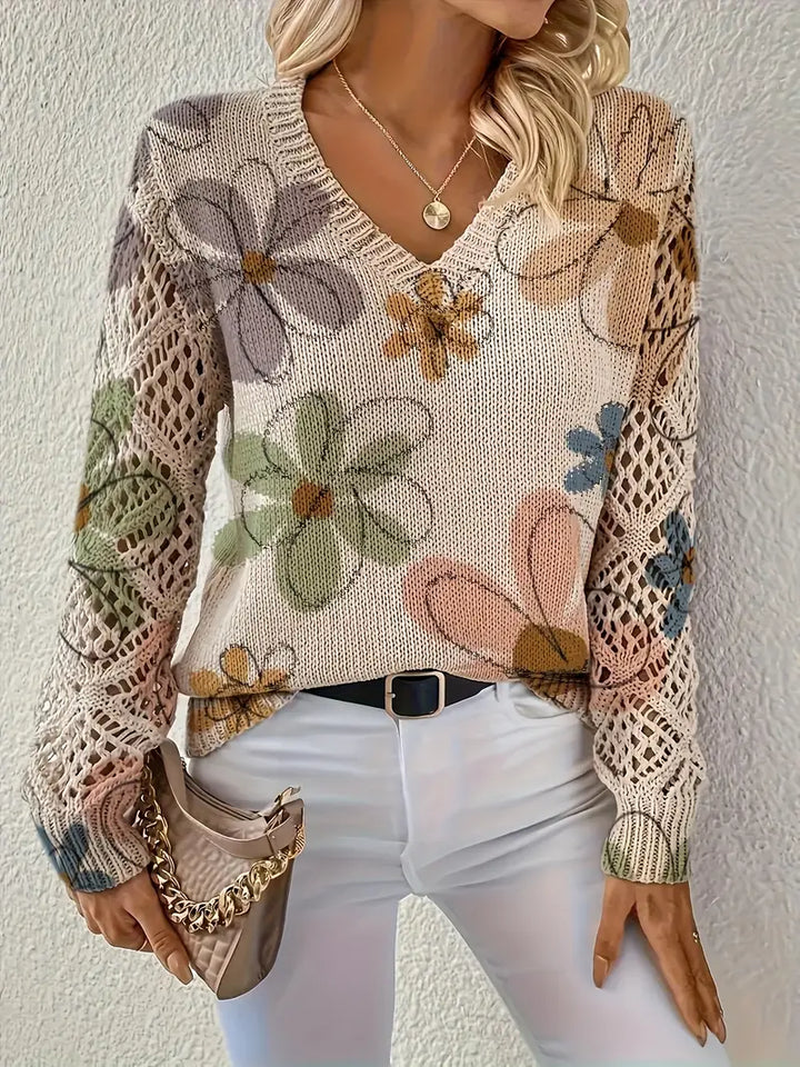 Marzena | Elegant Long Sleeve Sweater With Floral Print