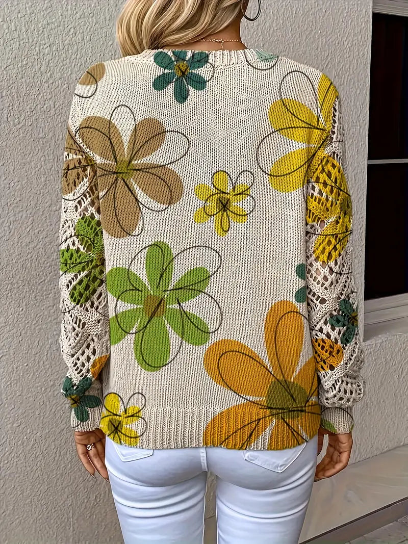 Marzena | Elegant Long Sleeve Sweater With Floral Print