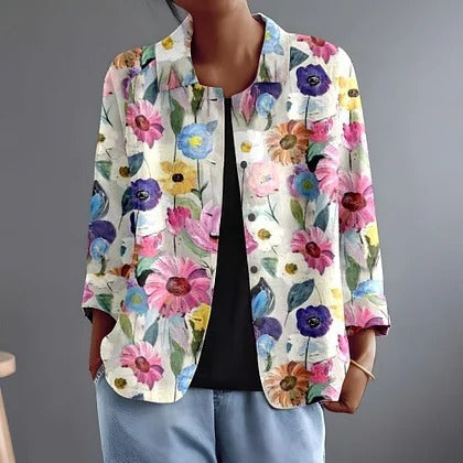 Rosamonde | Hand-Painted Floral Point-Collar Blouse