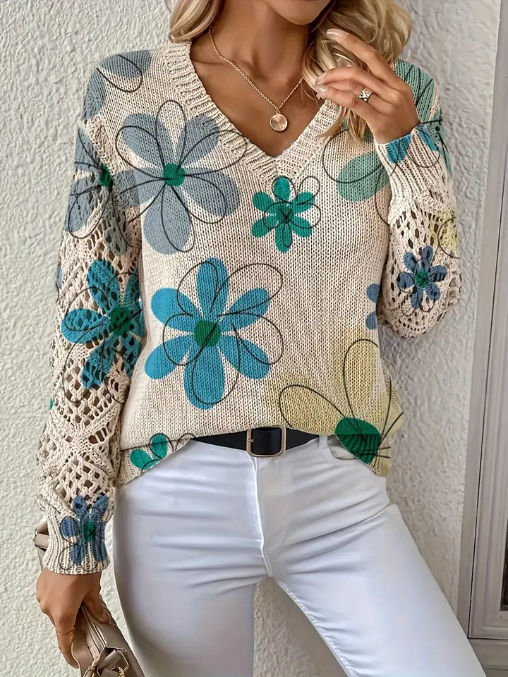 Marzena | Elegant Long Sleeve Sweater With Floral Print