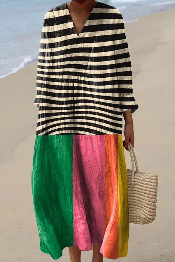 Ondine - Vintage Geometric Line Art Print Dress
