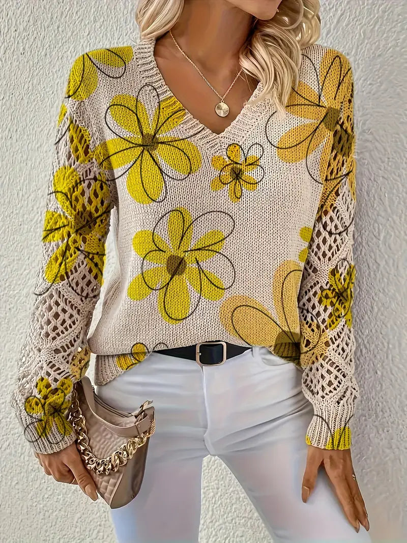 Marzena | Elegant Long Sleeve Sweater With Floral Print