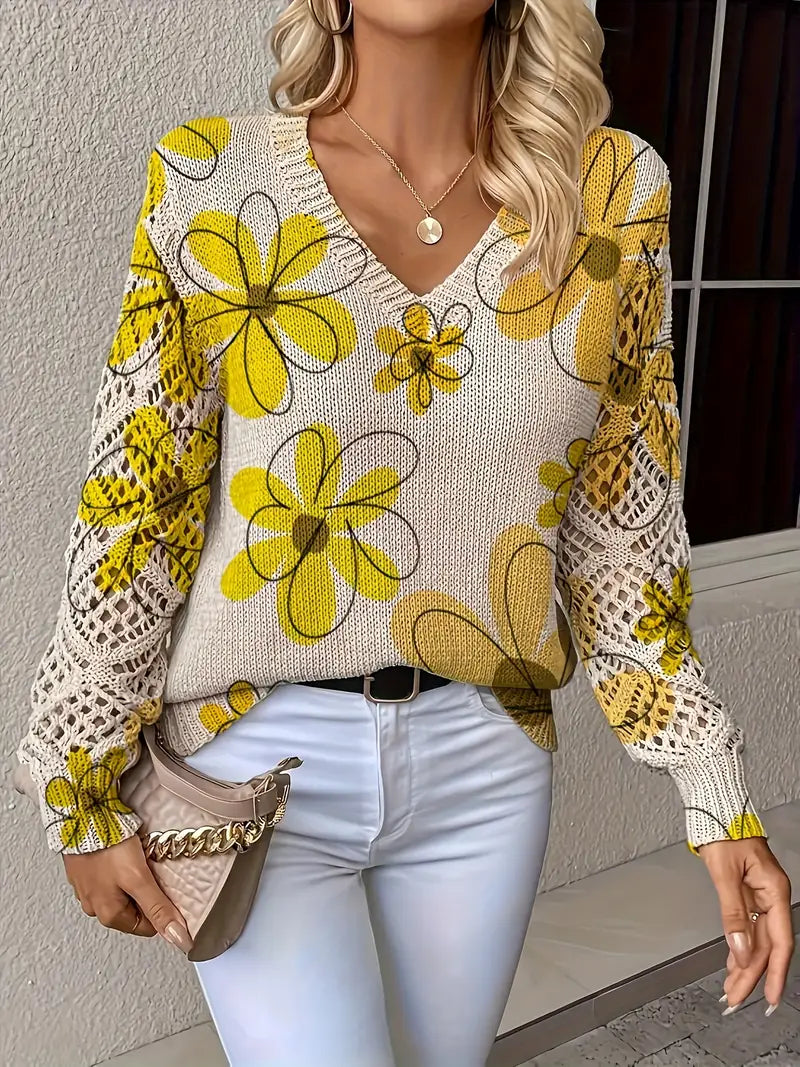 Marzena | Elegant Long Sleeve Sweater With Floral Print