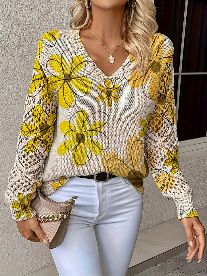 Marzena | Elegant Long Sleeve Sweater With Floral Print