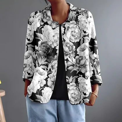 Leontina | Monochrome Floral Relaxed Open Shirt