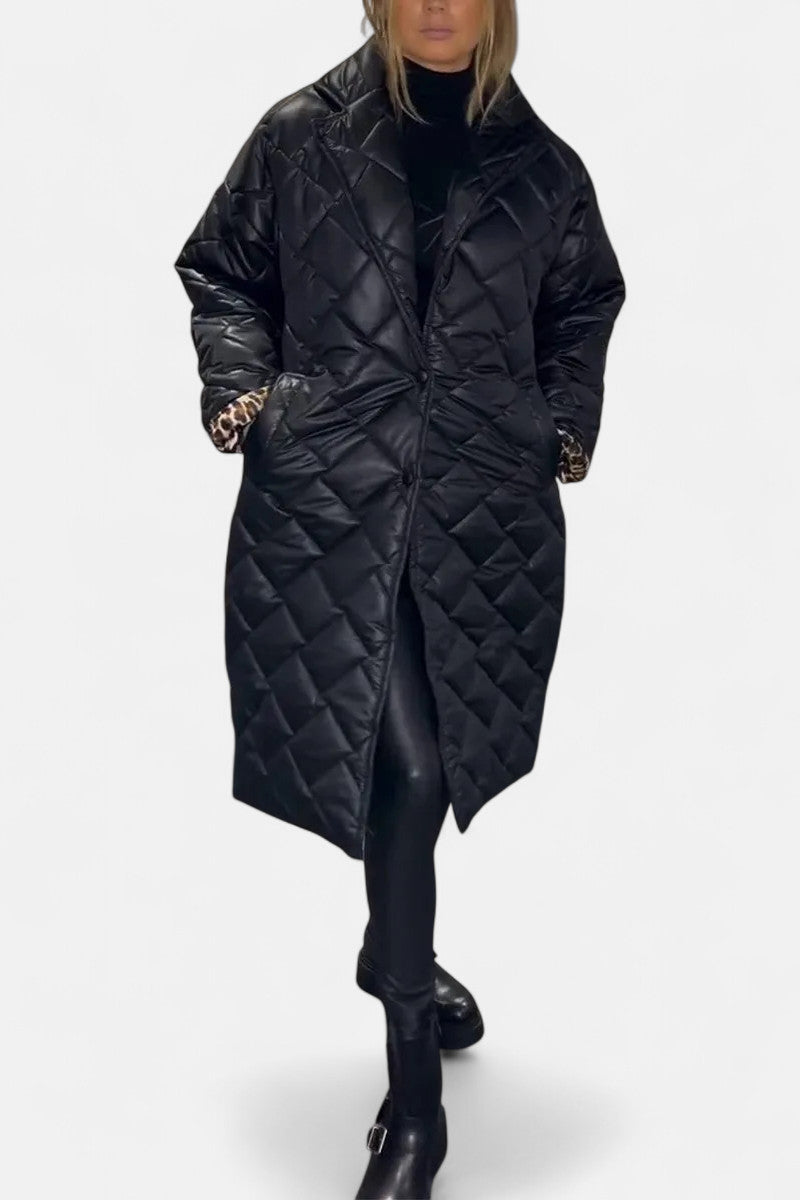Women's Quilted Coat with Leopard Print Lining