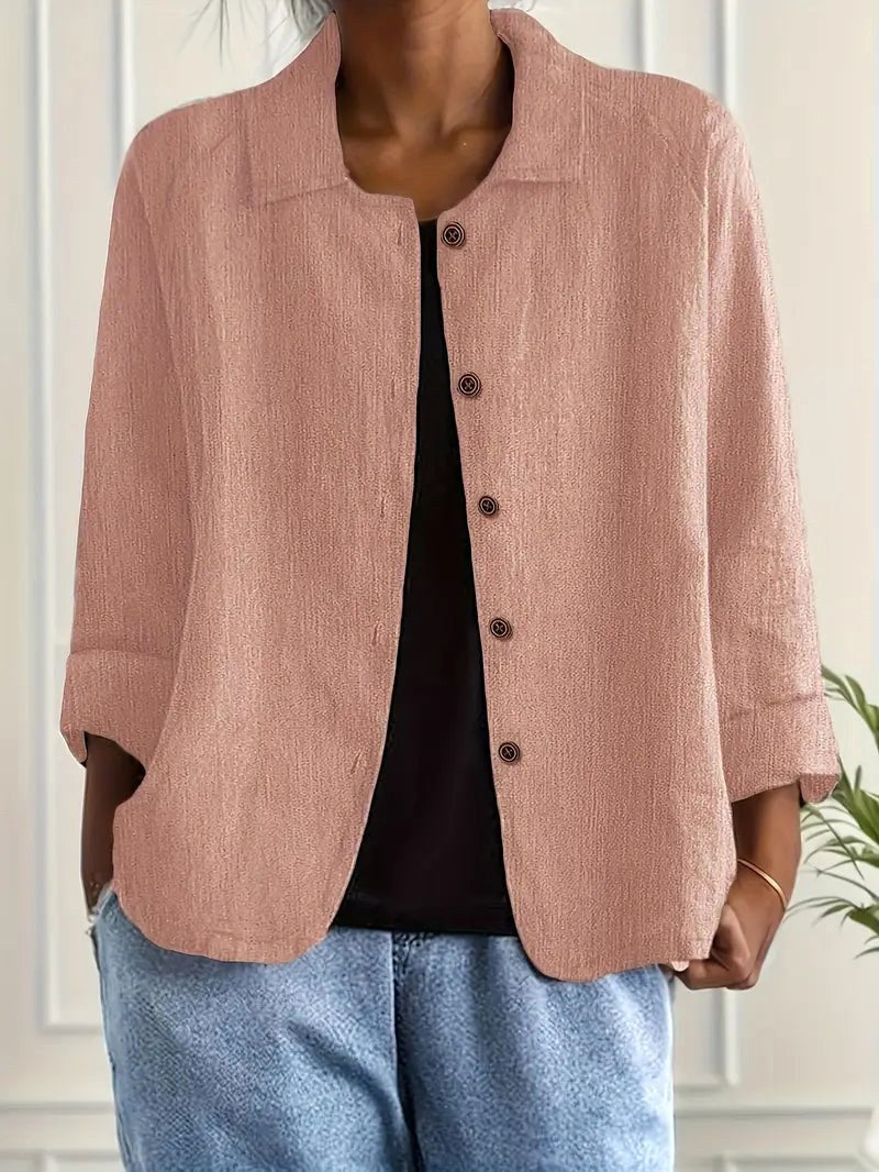 Zenaide | Crinkled Clay Pink Point-Collar Blouse