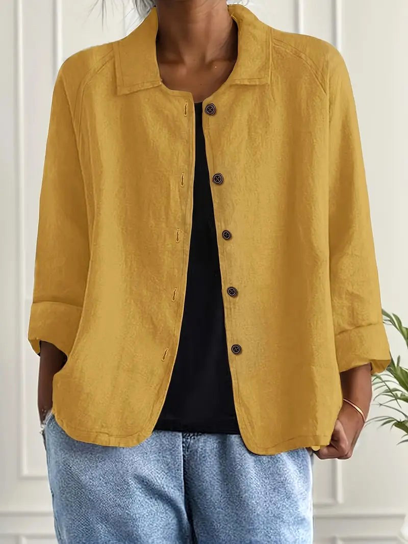 Zeffirine | Relaxed Ocher Textured Button-Front Blouse