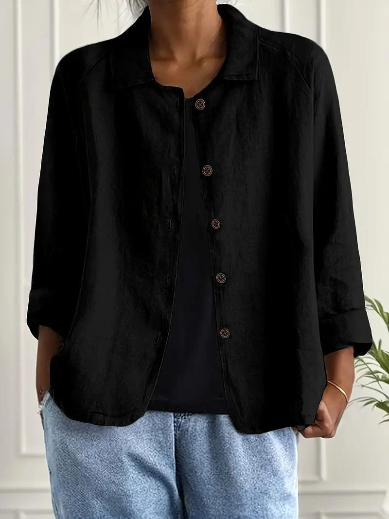 Ysolde | Relaxed Black Button-Through Blouse