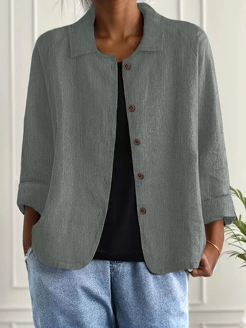 Amabilia | Relaxed Crinkle-Texture Button-Front Blouse