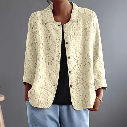 Clemence | Tonal Woven Floral Point-Collar Blouse