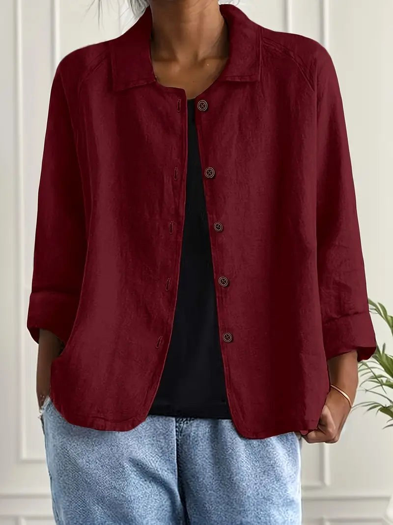 Bathilda | Wine Red Loose Point-Collar Blouse